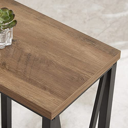 Side Table with Storage Shelf, Rustic End Table for Living Room, Wood and Metal Nightstand for Bedroom, Oak