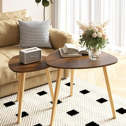 Bamboo Nesting Triangle End Table,Set of 2 Side Table Modern Minimalist Coffee Table for Living Room (Walunt)