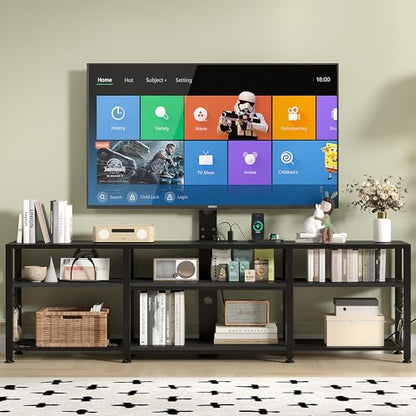 TV Stand with Mount and Power Outlet, Height Adjustable Entertainment Center with Storage Shelves for 55/65/70/75/80 inches Televisions, Console Table for Living Room, Bedroom, Matte Black