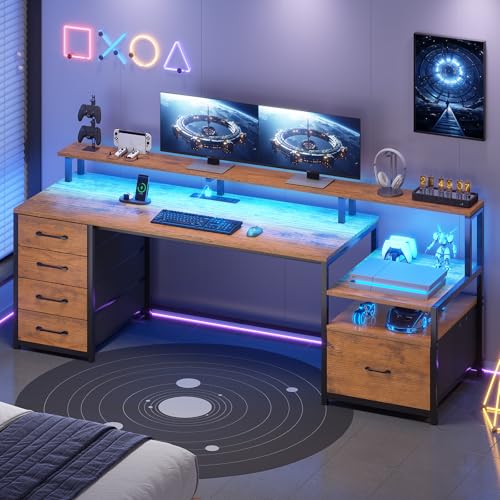 66'' Computer Desk with 5 Drawer, Power Outlet for Home Office, view 4