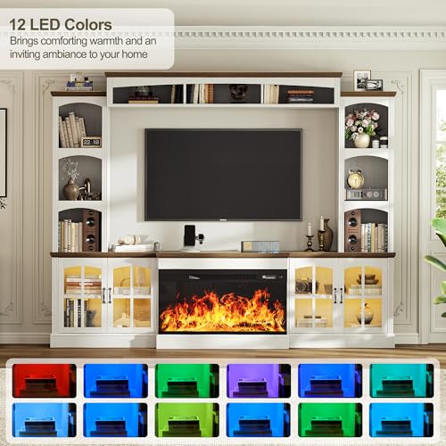 98" Farmhouse TV Stand with 36" Electric Fireplace, Bookshelves, Fits 75" TVs, view 6