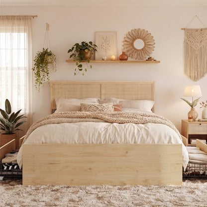 Natural Rattan King Bed Frame with Headboard, 4 Storage Drawers, view 4