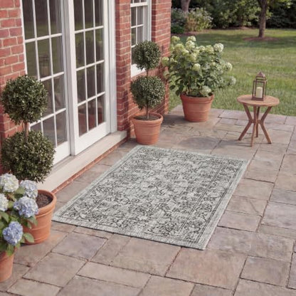 SAFAVIEH Courtyard Collection 2' x 3'7" Grey/Black CY8680 Indoor/ Outside Waterproof Easy cleansingPatio Backyard Mudroom Accent Mat