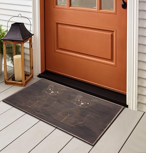 A1HC Rubber Welcome Doormat for Outdoor Indoor Entrance, Non-Slip Backing Front Door Mat for High Traffic Area Use, Fun Designed Entrymat, 18"x30" Sitting Cat