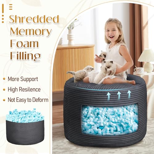 Round Ottoman Foot Rest Pouf for Living Room Couch - Soft Plush Hassock, view 5