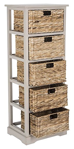 SAFAVIEH Furniture - Vedette 5-Basket Storage Tower - Vintage Grey - Solid Wood - Coastal Basket Tower Design - Ideal for Entryway, Living Room, 17.5"W x 13.5"D x 46"H - Fully Assembled (AMH5739D)