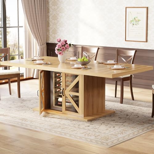 Dining Table for 4-6, Modern Wood Dining Room Table, Farmhouse Rectangular Kitchen Table with Storage & Fridge Space, Large Rustic Eating Dinner Tables for Kitchen, Living Room, Oak, 63 Inch