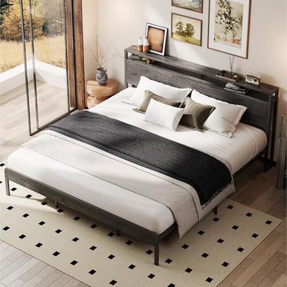 King bed frame with storage shelf, view 6