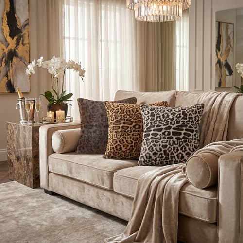 Faux Fur Cheetah Print Pillow Covers 20x12 Inch Set of 2, Leopard Print Decorative Pillow Covers Home Decor for Living Room Sofa & Bed, Beige Leopard