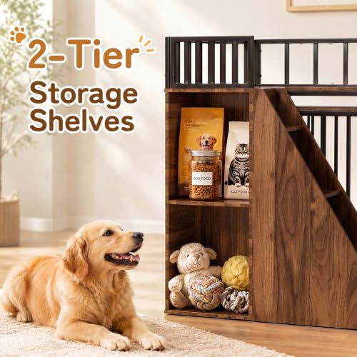 37" Dog Crate Furniture, Wooden Dog Kennel Indoor with Storage (Walnut), view 5