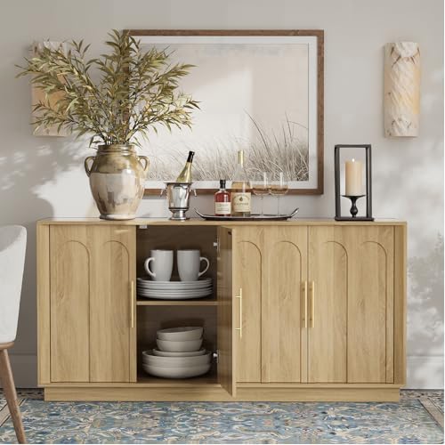 67" Sideboard Buffet Cabinet with Storage, Arched Doors, Oak, view 8