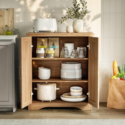 29" Fluted Sideboard Buffet Cabinet with Storage,Natural Oak, view 4