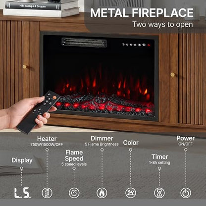 70'' Fluted Fireplace TV Stand for TVs Up to 80", Sliding Tambour Doors, view 5