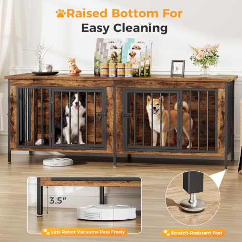 63" Double Dog Crate Furniture for 2 Dogs, Rustic Brown, view 5