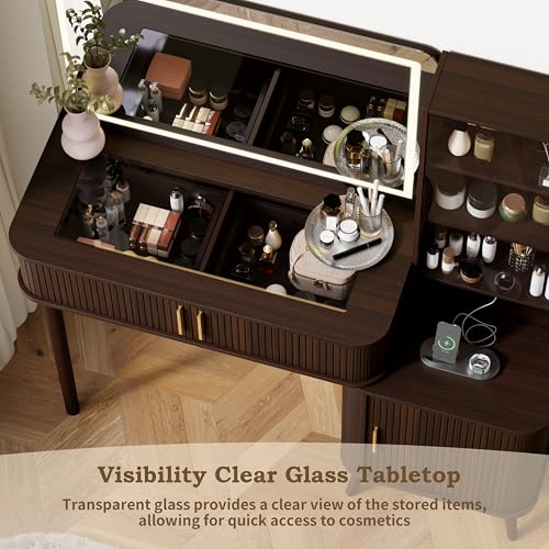 51" Fluted Makeup Vanity Desk with 36" Mirror and Lights, view 5