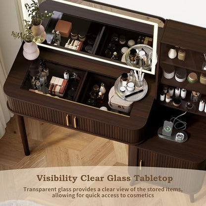 51" Fluted Makeup Vanity Desk with 36" Mirror and Lights, view 5