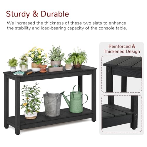 Outdoor Console Table, All-Weather 2-Tier Patio Console Table with Adjustable Feet, Low Maintenance, for Backyard, Garden, Entryway, and Deck, Black
