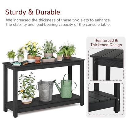 Outdoor Console Table, All-Weather 2-Tier Patio Console Table with Adjustable Feet, Low Maintenance, for Backyard, Garden, Entryway, and Deck, Black