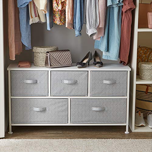 Extra Wide Fabric 5-Drawer Storage Organizer Unit for Bedroom Closet, White, view 3