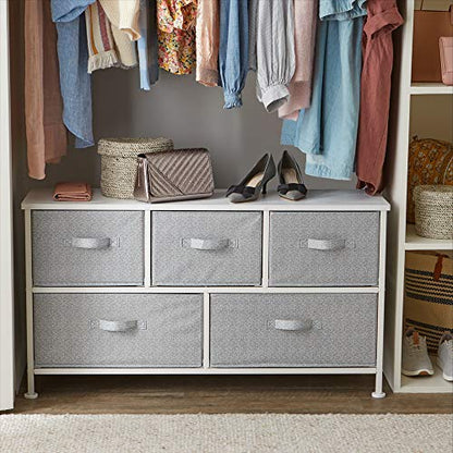 Extra Wide Fabric 5-Drawer Storage Organizer Unit for Bedroom Closet, White, view 3