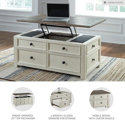 Signature Design by Ashley Bolanburg Lift-Top Coffee Table with Storage Two-Tone Rustic Farmhouse Cocktail Table – Brown/White