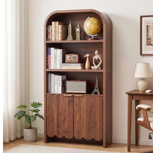 71" Tall Arched Bookcase 5 Tier Fluted Freestanding Arched Bookshelf, view 6