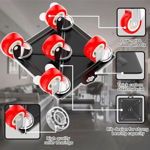 Furniture Dolly Set 5 Wheels Heavy Duty, Furniture Movers with Silent Rubber Wheels, 360° Rotation with Brake, 1500Lbs Load Capacity, Furniture Lifter for Easy Moving Large Furniture.