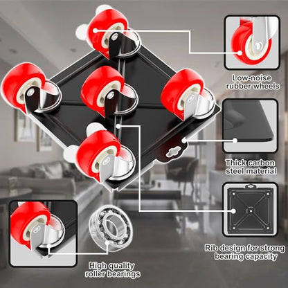 Furniture Dolly Set 5 Wheels Heavy Duty, Furniture Movers with Silent Rubber Wheels, 360° Rotation with Brake, 1500Lbs Load Capacity, Furniture Lifter for Easy Moving Large Furniture.