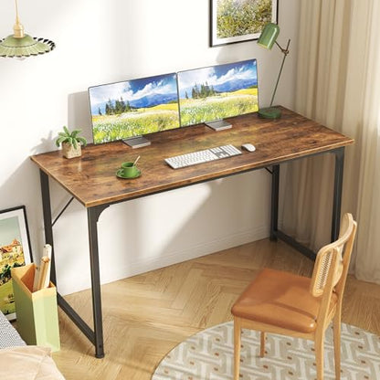 Computer Desk, 48 Inch Office Desk, Gaming Desk with Storage, Writing Desk Work Desk for Home Office, Study, Modern Simple Desk, Large Legroom, Metal Frame, Rustic Brown