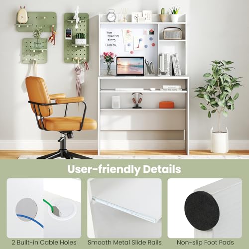White Desk with Hutch, Small Computer Workstation with Bookshelf, view 5