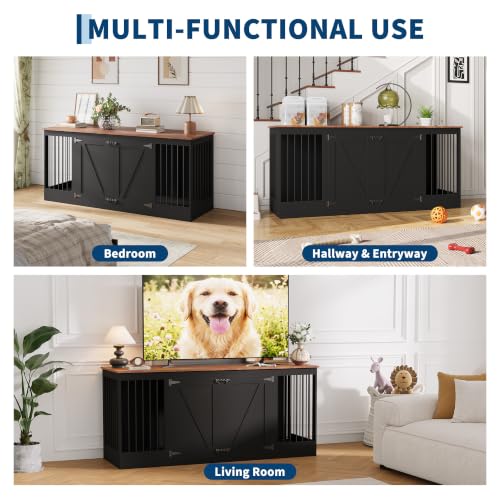 70.8" Large Dog Crate Furniture for 2 Dogs, view 6