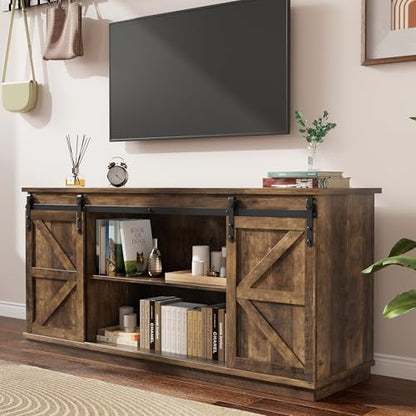 58" TV Stand for TVs up to 65", Sliding Barn Doors, Barnwood, view 4