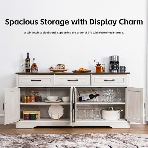 66" Large Sideboard Buffet Cabinet with Storage, Farmhouse Buffet Sideboard, view 4