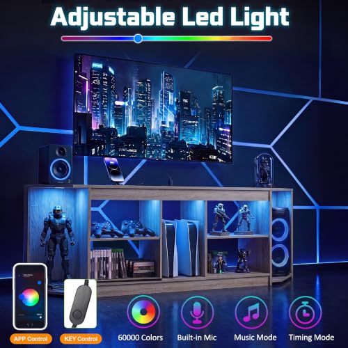 Modern TV Stand with LED Lights & Power Outlets for 75 inch TVs, view 6