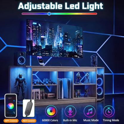 Modern TV Stand with LED Lights & Power Outlets for 75 inch TVs, view 6