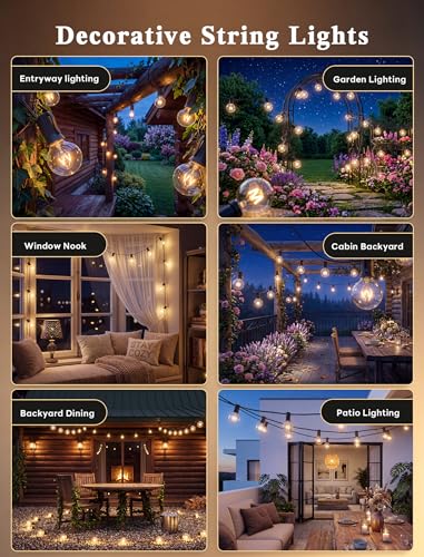 50FT G40 Globe String Lights, Outdoor Patio String Lights with 53 Edison Globe Bulbs(3 Spare), Hanging Bistro Light Waterproof for Balcony Party Wedding Market Cafe, Black