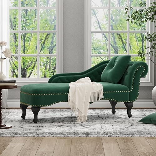 62'' Velvet Chaise Lounge Indoor with 1 Pillow and Nailhead Trim, view 2
