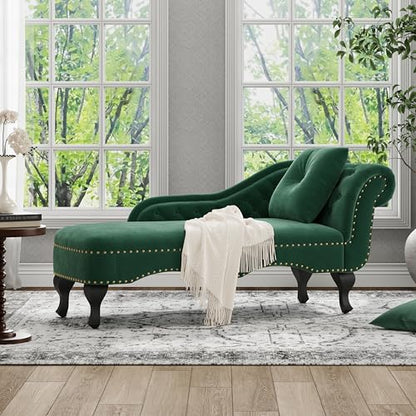 62'' Velvet Chaise Lounge Indoor with 1 Pillow and Nailhead Trim, view 2