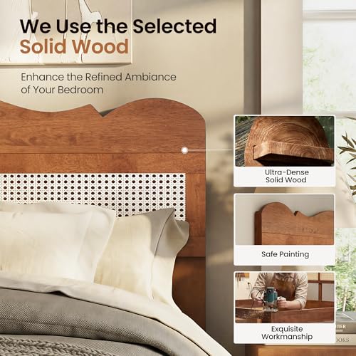 Solid Wood Queen Bed Frame with Adjustable Headboard, view 6