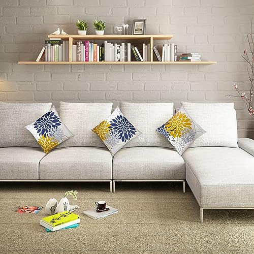 Flower Throw Pillow Covers 18x18 Set of 2, Flowers Pillow Cushion Cases, Modern Decorative Square Pillowcases for Sofa Couch Bedroom Living Room Car (18X18in Set of 2, Beige Flower) (2QE3005)