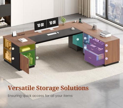 78.7" L Shaped Executive Desk with Lateral File Cabinet, view 5
