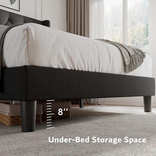 Queen Size Platform Bed Frame with Button Tufted Headboard, view 5