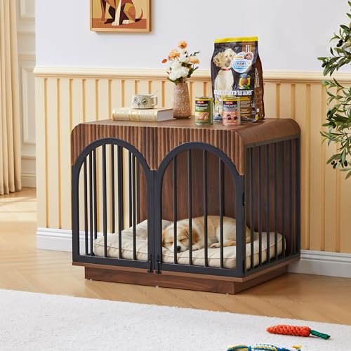 31" Fluted Wooden Large Dog Crate Furniture for Medium Small Dog, view 2