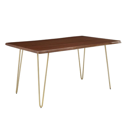 Henley Dining Table 60 Inch Live Edge Acacia Wood Gold Walnut Finish Modern Kitchen Room Entertaining Home Furniture Quality Stylish Elegant Durable Refined Versatile