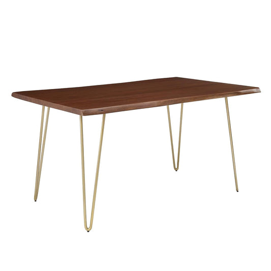 Henley Dining Table 60 Inch Live Edge Acacia Wood Gold Walnut Finish Modern Kitchen Room Entertaining Home Furniture Quality Stylish Elegant Durable Refined Versatile