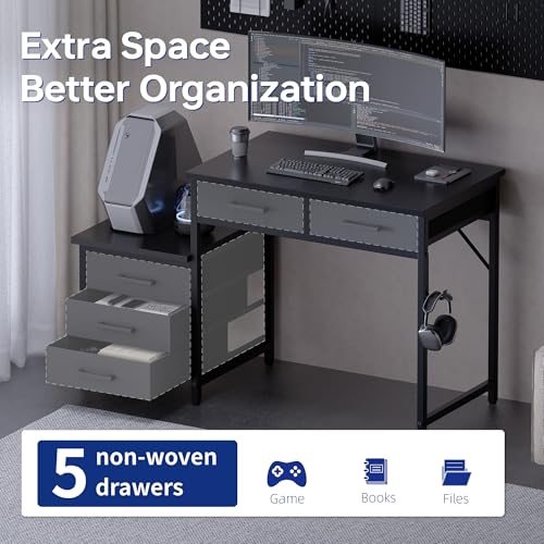 47 inch Computer Desk with 5 Drawers and Printer Space for Office, view 6