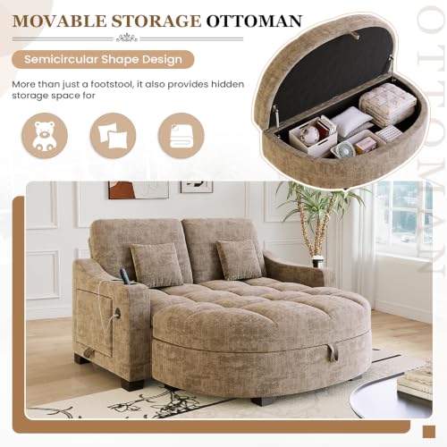 60” Loveseat Chaise Lounge Chair with Ottoman, view 5