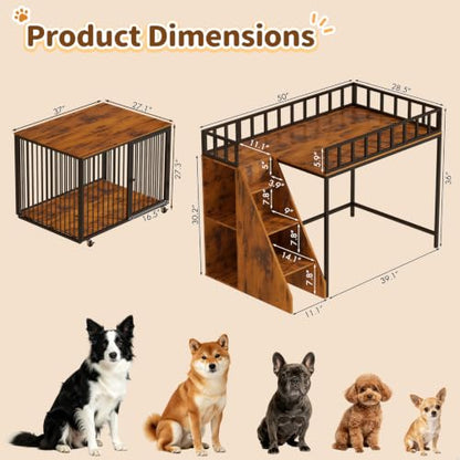 Dog Crate Furniture, Wooden Dog Kennel Indoor w/Storage(Rustic Brown), view 3