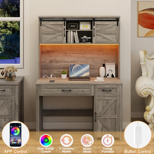 Farmhouse 47" Computer Desk with Hutch, Workstation, Grey, view 5