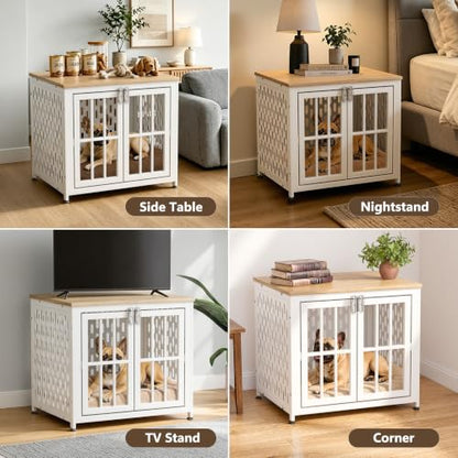 Heavy Duty Dog Crate Furniture, 26 inch Dog Crate for Small Dogs Oak White, view 8